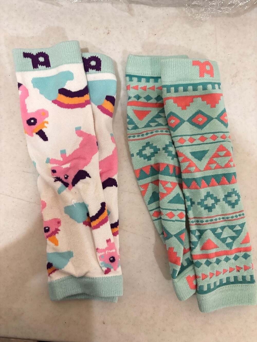 Leg Warmers Unicorn Rainbow and Aztec Geometric Pattern 2-Pair Set